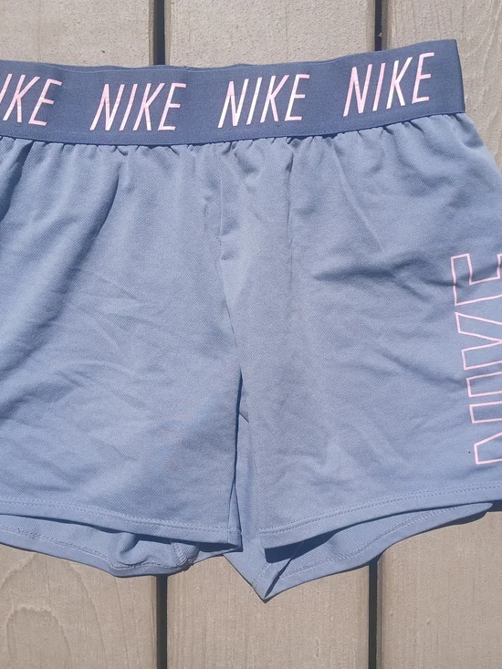 Nike Blue Athletic Shorts with Pink Logo - Picture 2 of 3